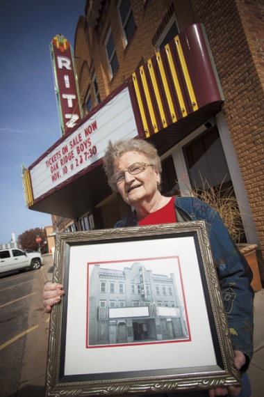 Mrs. Mac in front of the Ritz theater